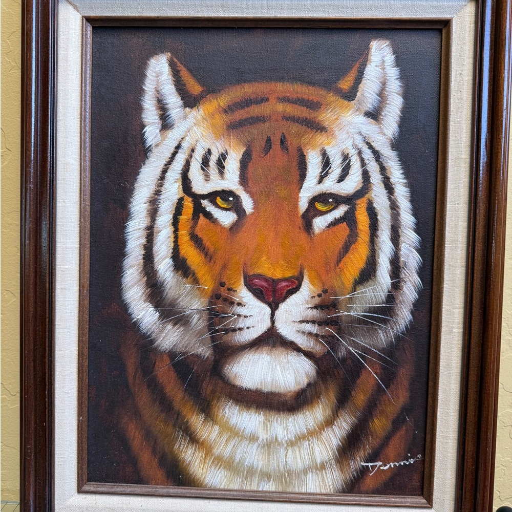 Framed Tiger Vintage Oil Painting